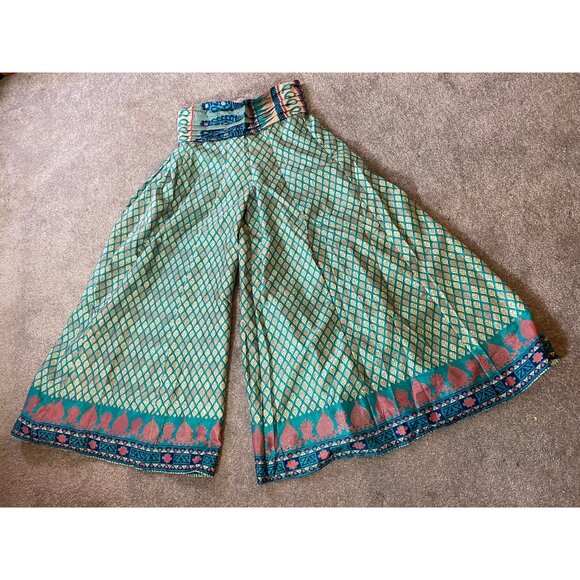 Vibrant Bohemian-Style Wide-Leg Pants Elastic Waist Silk Blend One Size - Picture 1 of 11